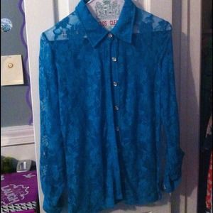 Teal long sleeve lace shirt from wet seal