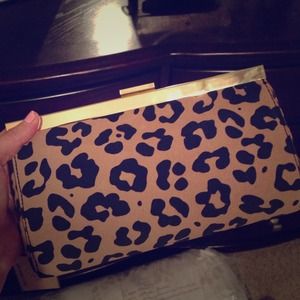 Jcrew leather leopard print clutch