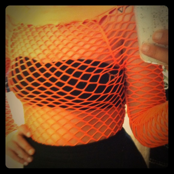 Neon orange netted festival shirt