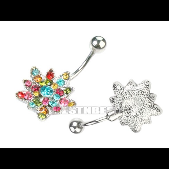 Multicolored rhinestone belly ring