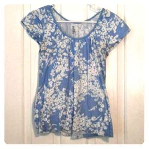 Blue and white floral blouse