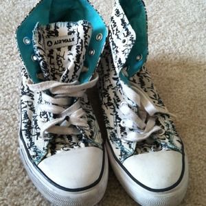 White black and sky blue airwalk hightops