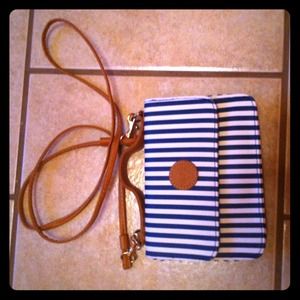 Blue and white purse