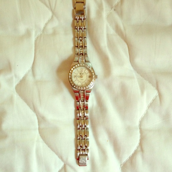 Relic silver watch with diamonds