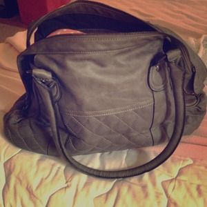 Gray leather tote