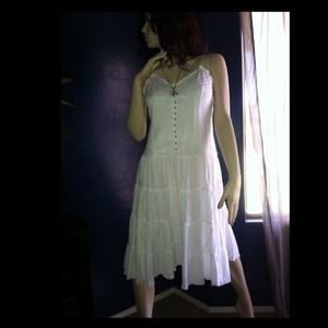 white summer dress, white halter & brwn top BUNDLE