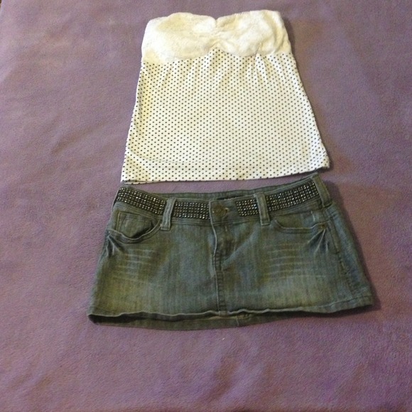Outfit BUNDLE jean mini skirt and tube top
