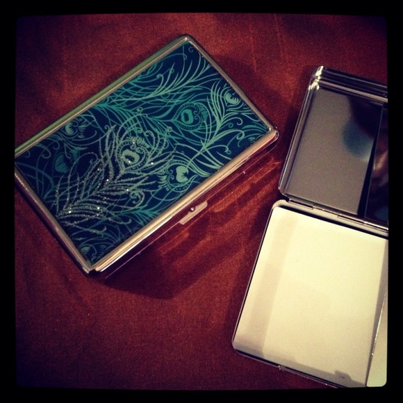 Peacock feather business card id cc holder wallet