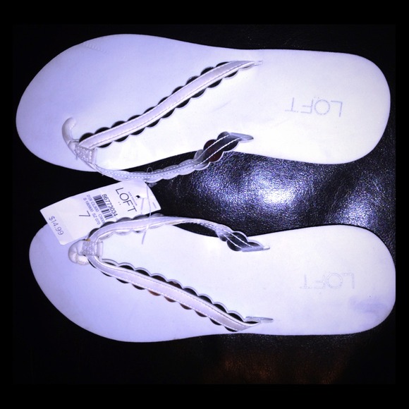 White and silver Ann Taylor Loft flip flops