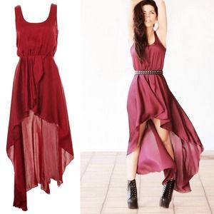 Red chiffon hi lo maxi dress
