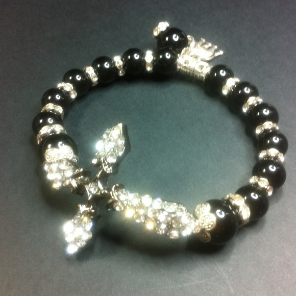Jewelry - #88. Black Agate and Austrian Crystals bracelet