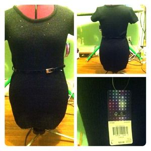 Black sequence shirt with belt.