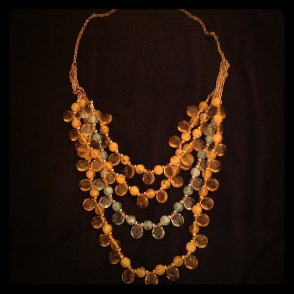 Anthropologie Yellow/Blue Tiered Necklace