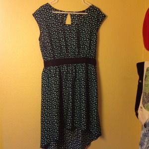 XxtradedxX Navy hi-low dress with green apple