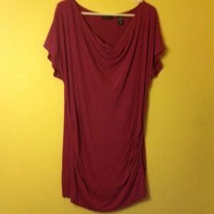 Pink rouched waste cowel neck top