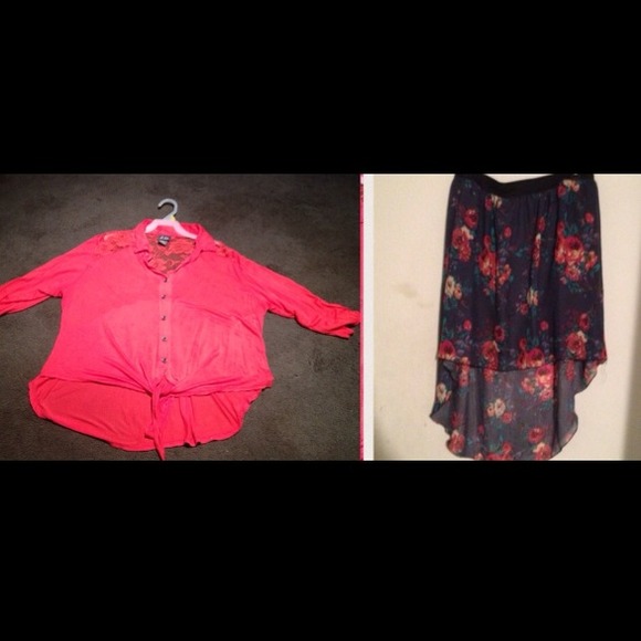 Florar print skirt  & adorable top hi-low