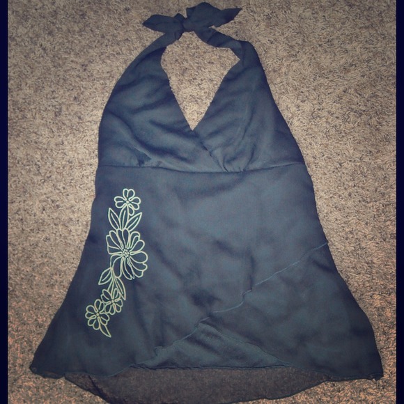 Pretty black flowy halter top - NWT