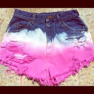 Vintage High Waist Shorts Cutoff Bleached&Pink Dye