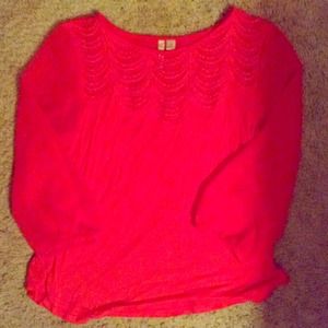 Burnt orange LC blouse size M sheer sleeves