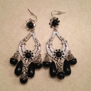 Black and silver dangle earrings