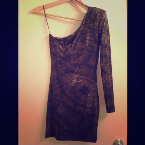 *SALE* Metallic gold/black one shoulder dress - Picture 1 of 2