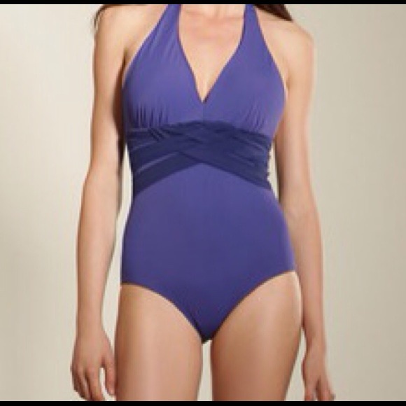 Woven halter one piece swimming suit