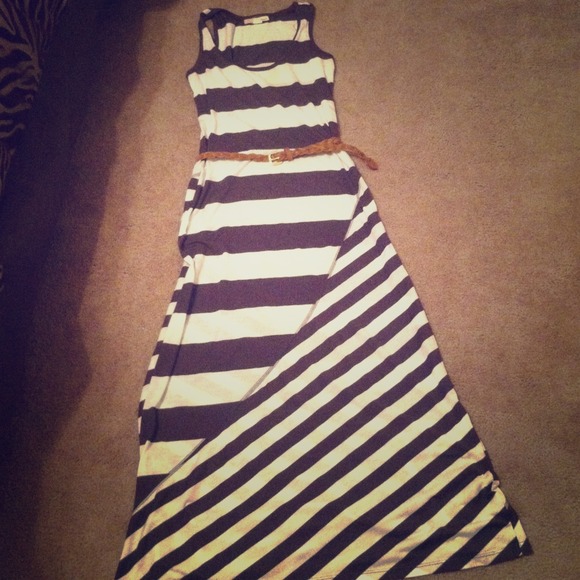 Gray and white dress with belt