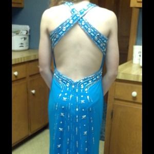 Beautiful blue sequined and beaded prom/ball gown