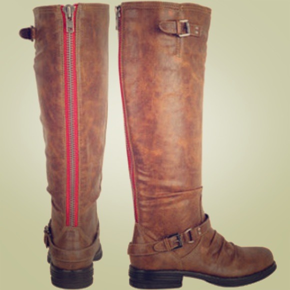 💋Red Zipper Boots