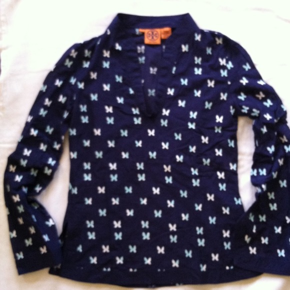 Tory Burch navy butterfly embroidered tunic size 4