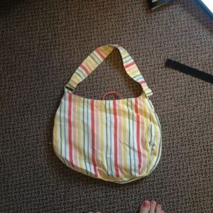 Colorful striped reversible handbag