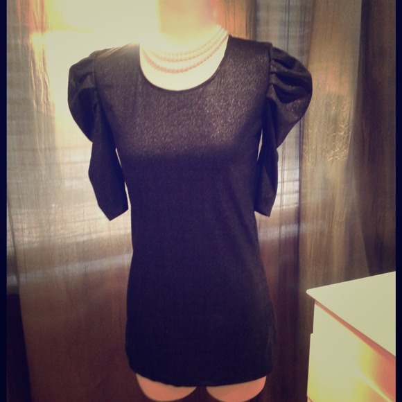 Puffed Sleeve Sparkling Glitter Dress Top Blouse