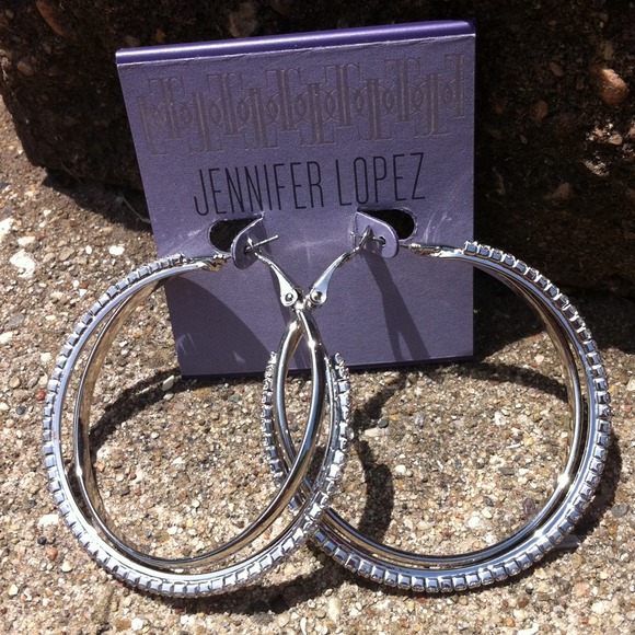 NWT Jennifer Lopez rhinestone double hoops