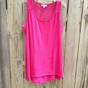 Pink hi low lace back tank. 0X