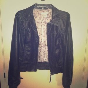 Destressed faux leather jacket