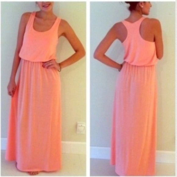 Gorgeous Coral Racer Back Maxi Dress Lg