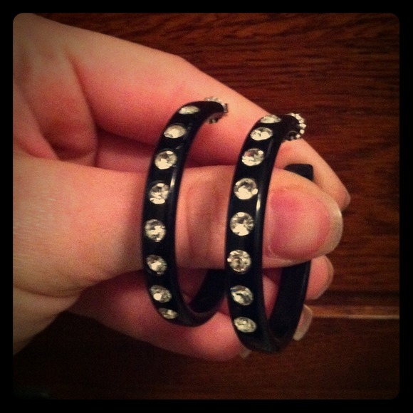 Black Rhinestone Hoop Earrings
