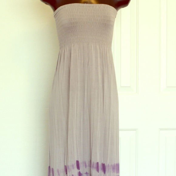 Maxi strapless dress with tye-die bottom