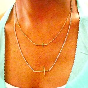 Brand New White and gold sideways cross necklace