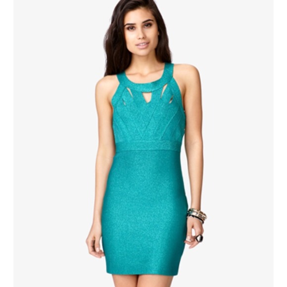 Forever 21 Dresses & Skirts - Mettalic green bodycon dress