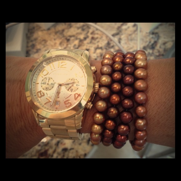Strands of faux bronze pearls!