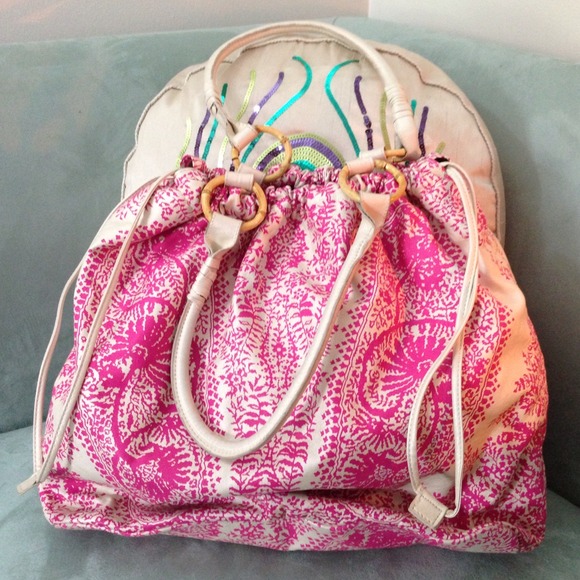 Pink Beach Bag w/ Bamboo detail