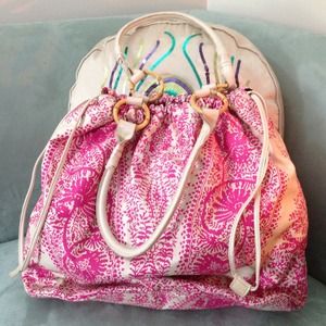 Pink Beach Bag w/ Bamboo detail