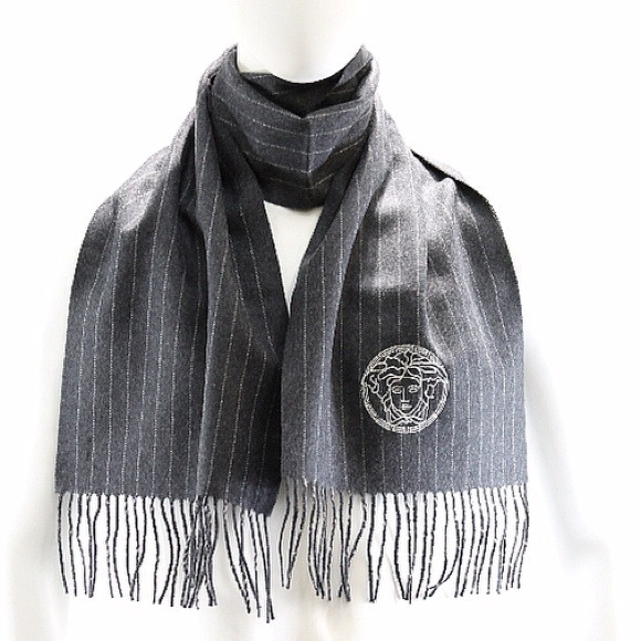 Versace 100% Wool Embroidered Medusa Logo Scarf