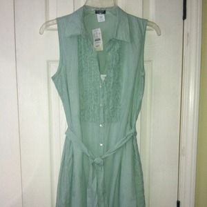 J Crew dress green and white pin stripe size 0