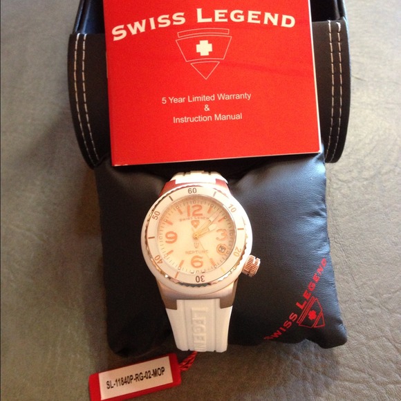 Swiss legend woman\'s white mother of pearl watch.