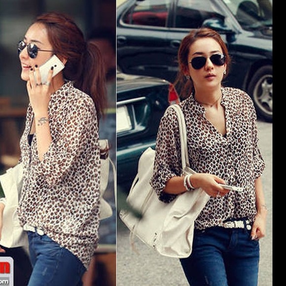 Tops - New 3/4 Sleeve Casual Leopard Print Shirt