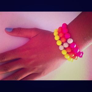 3 Swarovski pearl and pave stretch neon bracelets