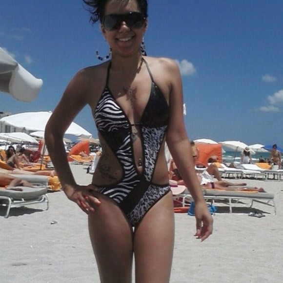 One Piece Cut Out Zebra Sequined SwimSuit*