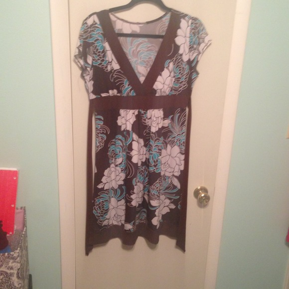 Teal and brown floral dress